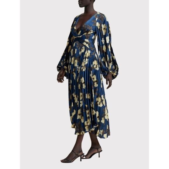 acler palms pleated midi dress floral posy print AU10/US6 - Picture 5 of 13